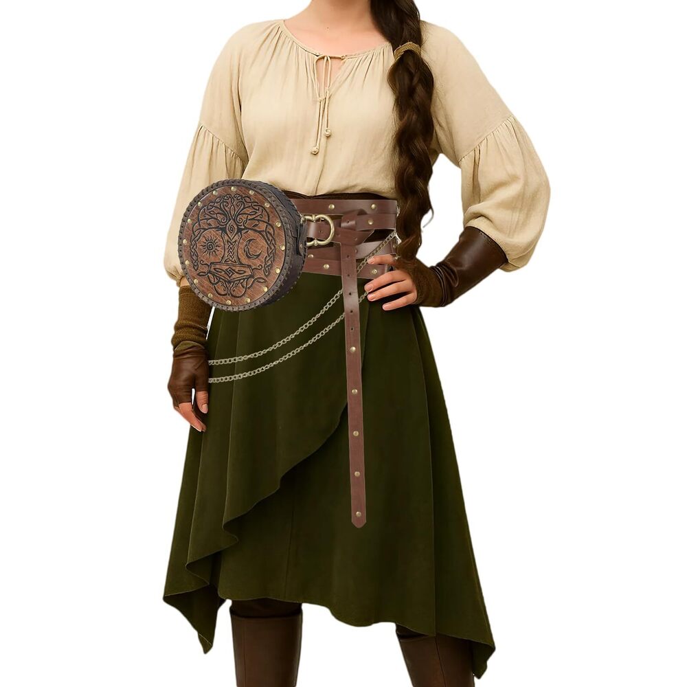 1329 Renaissance Bag and Belt ,Viking Purse Medieval Belt Faux Leather Ren